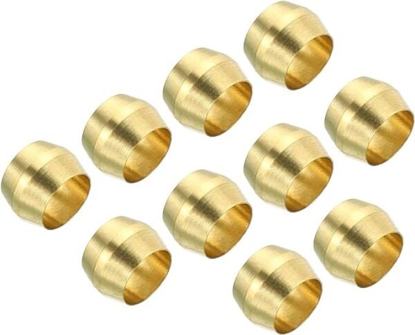 Compression Sleeve Ferrules, 10 Pack Brass Sleeve Ferrules Compression Fitting Assortment Kit for Water Oil Air Pipe - Image 2