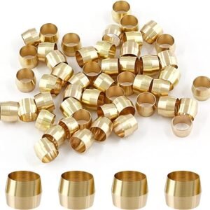 Compression Sleeve Ferrules, 10 Pack Brass Sleeve Ferrules Compression Fitting Assortment Kit for Water Oil Air Pipe