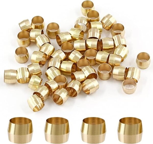 Compression Sleeve Ferrules, 10 Pack Brass Sleeve Ferrules Compression Fitting Assortment Kit for Water Oil Air Pipe