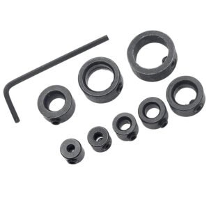 5pcs Drill Stop Collar Set Depth Stop, Adjustable High Speed Steel Drilling Limit Ring, Anodizing Surface Dowel Shaft Chuck Positioner with Hex Wrench Black