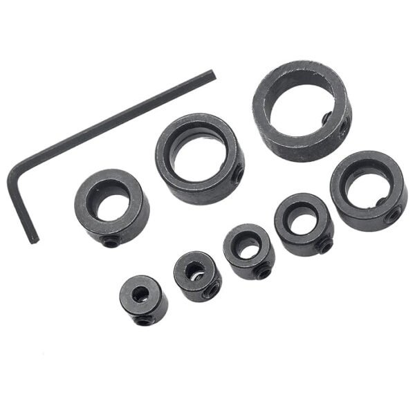 5pcs Drill Stop Collar Set Depth Stop, Adjustable High Speed Steel Drilling Limit Ring, Anodizing Surface Dowel Shaft Chuck Positioner with Hex Wrench Black