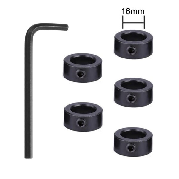 5pcs Drill Stop Collar Set Depth Stop, Adjustable High Speed Steel Drilling Limit Ring, Anodizing Surface Dowel Shaft Chuck Positioner with Hex Wrench Black - Image 2