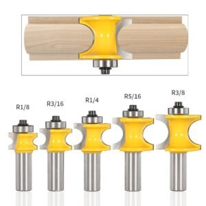 Bullnose Router Bit 1/2 Inch Shank, Radius Half Round Bearing Wood Milling Cutter Drilling Carbide Tool for Door Table Cabinet Shelve.Radius 1/8" 3/16" 1/4" 5/16" 3/8"